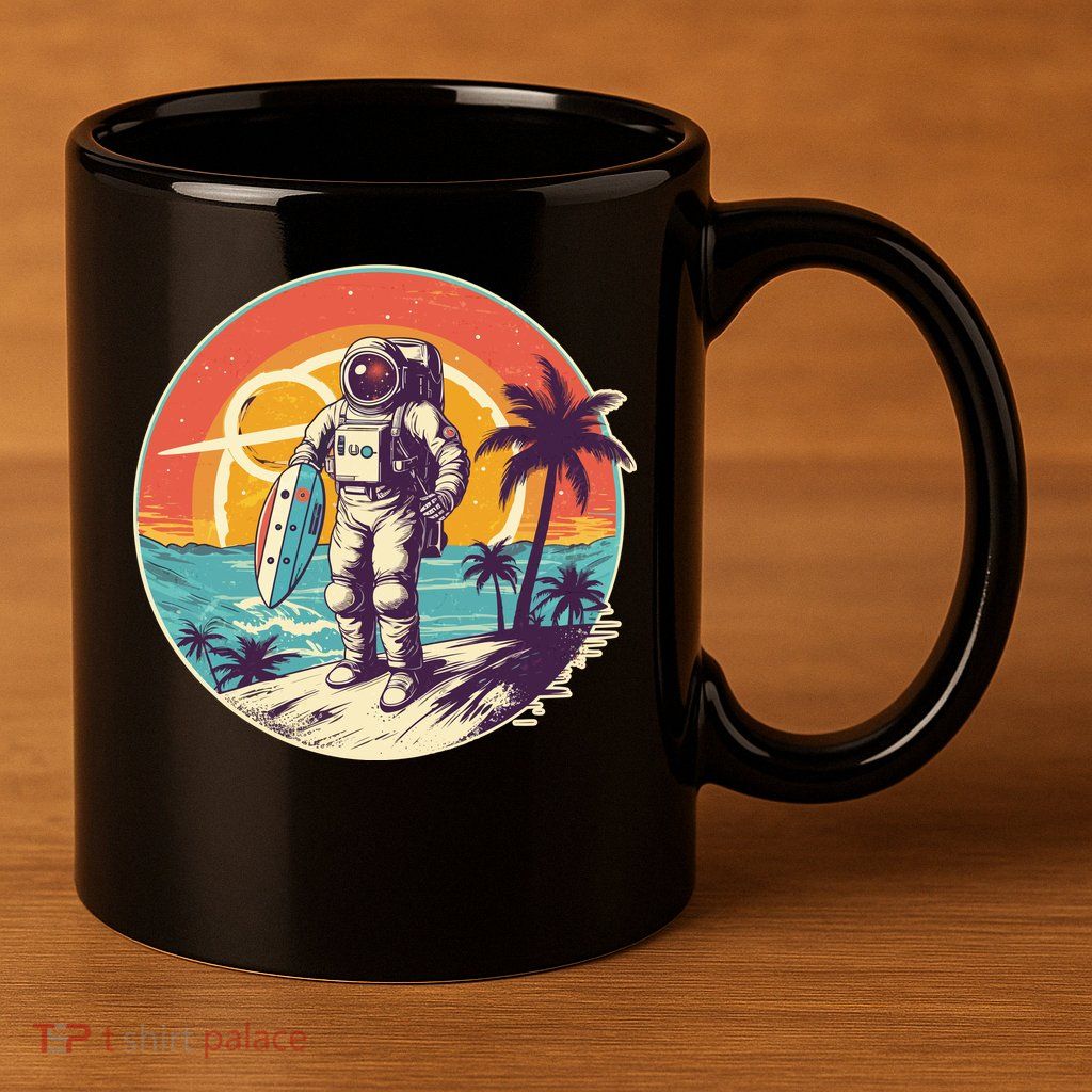 Funny Summer Time Surfing Astronaut 11oz C Handle Ceramic Mug