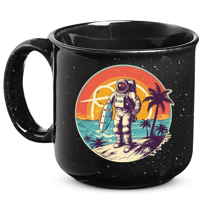 Funny Summer Time Surfing Astronaut 15oz Campfire Ceramic Mug