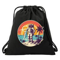 Funny Summer Time Surfing Astronaut Drawstring Bag