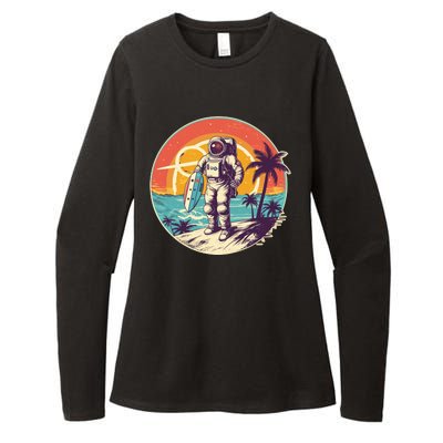 Funny Summer Time Surfing Astronaut Womens CVC Long Sleeve Shirt