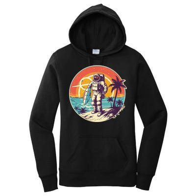 Funny Summer Time Surfing Astronaut Women's Pullover Hoodie