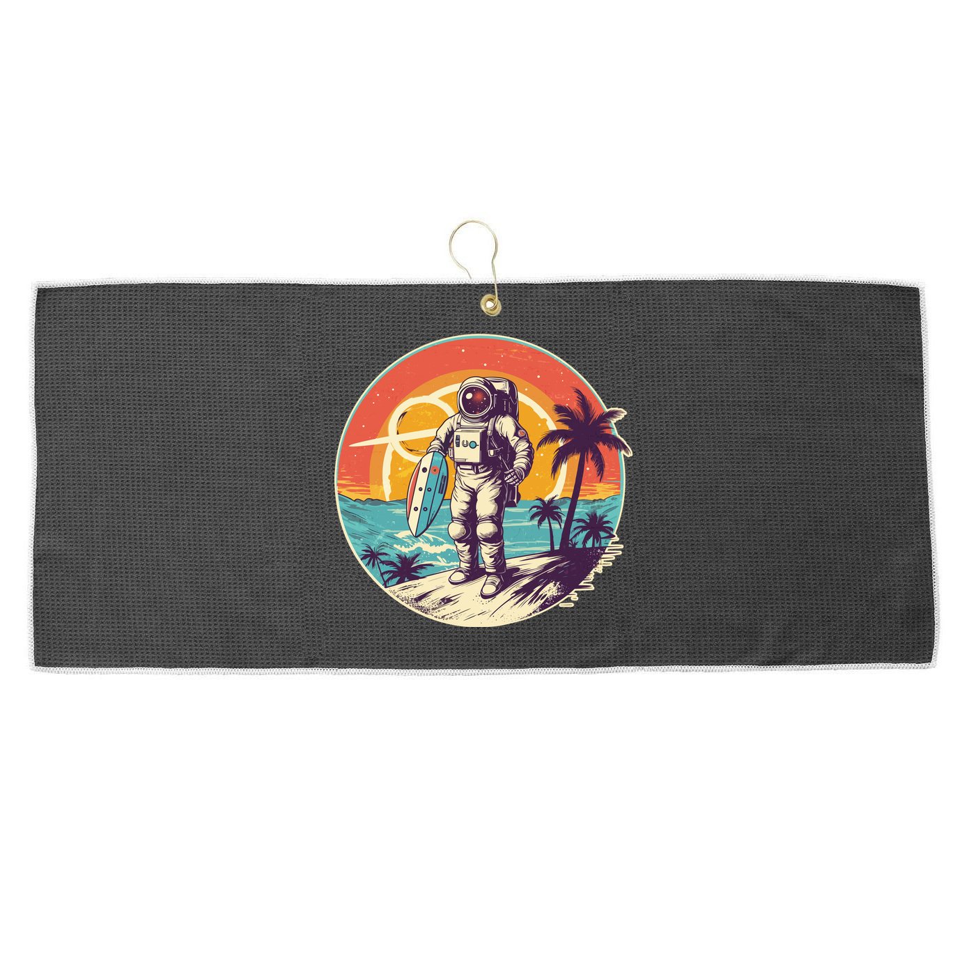Funny Summer Time Surfing Astronaut Large Microfiber Waffle Golf Towel