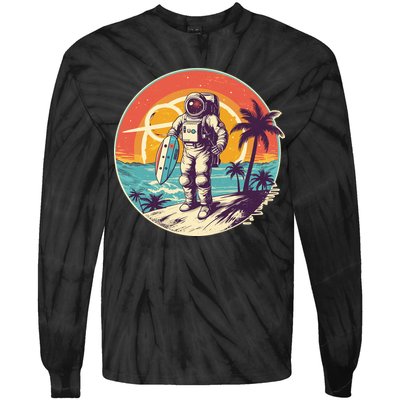 Funny Summer Time Surfing Astronaut Tie-Dye Long Sleeve Shirt