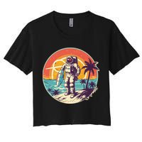 Funny Summer Time Surfing Astronaut Women's Crop Top Tee