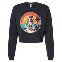 Funny Summer Time Surfing Astronaut Cropped Pullover Crew