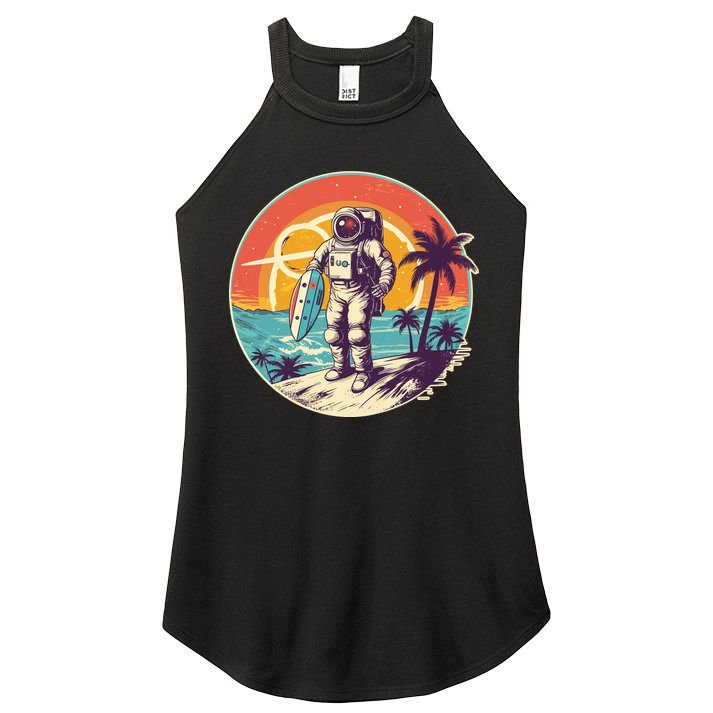 Funny Summer Time Surfing Astronaut Women's Perfect Tri Rocker Tank