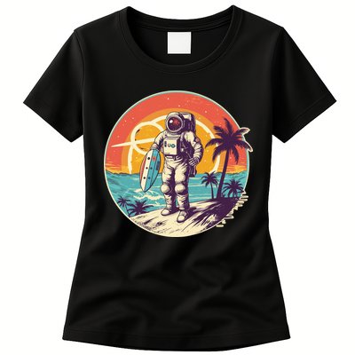 Funny Summer Time Surfing Astronaut Womens T-Shirt