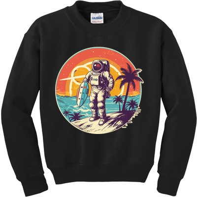 Funny Summer Time Surfing Astronaut Kids Sweatshirt