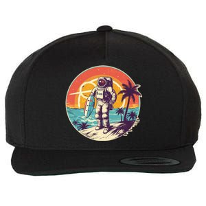 Funny Summer Time Surfing Astronaut Wool Snapback Cap