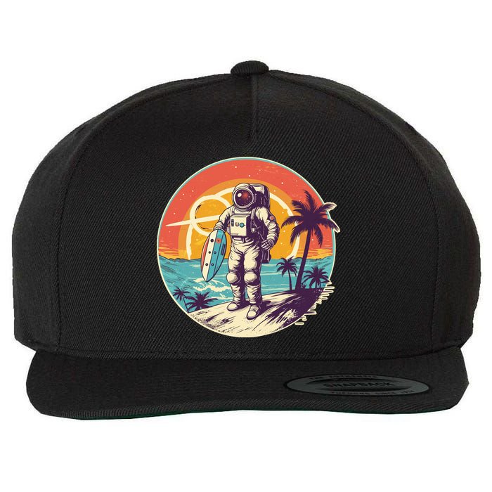 Funny Summer Time Surfing Astronaut Wool Snapback Cap