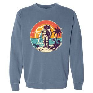 Funny Summer Time Surfing Astronaut Garment-Dyed Sweatshirt