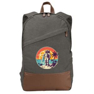 Funny Summer Time Surfing Astronaut Cotton Canvas Backpack