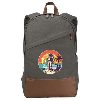 Funny Summer Time Surfing Astronaut Cotton Canvas Backpack