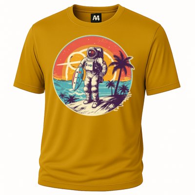 Funny Summer Time Surfing Astronaut Performance Shirt