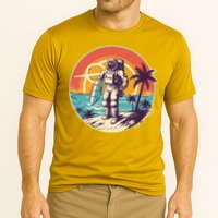 Funny Summer Time Surfing Astronaut Cooling Performance Crew T-Shirt