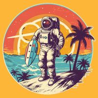 Funny Summer Time Surfing Astronaut Cooling Performance Crew T-Shirt