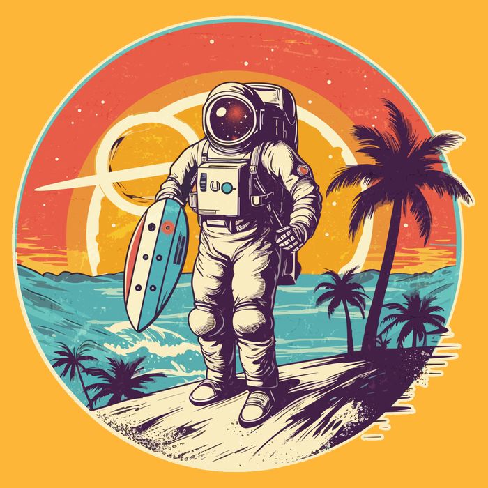 Funny Summer Time Surfing Astronaut Cooling Performance Crew T-Shirt
