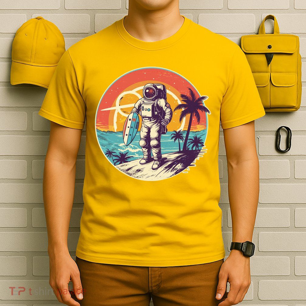 Funny Summer Time Surfing Astronaut T-Shirt