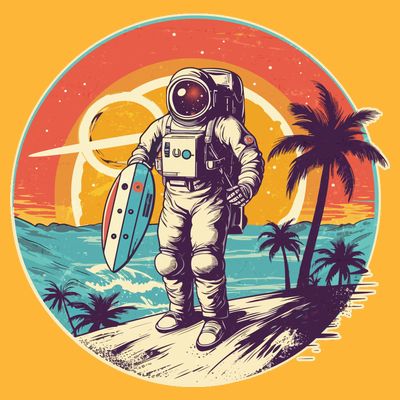 Funny Summer Time Surfing Astronaut T-Shirt