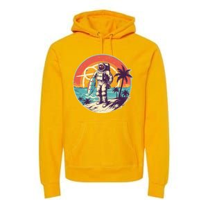 Funny Summer Time Surfing Astronaut Premium Hoodie