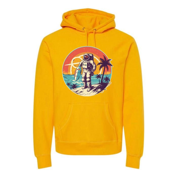 Funny Summer Time Surfing Astronaut Premium Hoodie