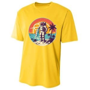 Funny Summer Time Surfing Astronaut Performance Sprint T-Shirt