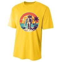 Funny Summer Time Surfing Astronaut Performance Sprint T-Shirt