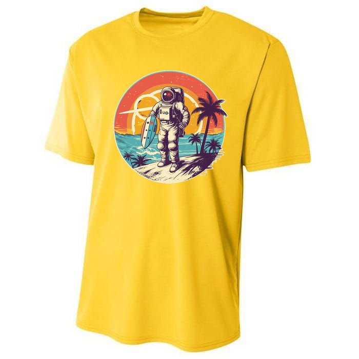 Funny Summer Time Surfing Astronaut Performance Sprint T-Shirt