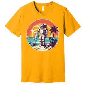 Funny Summer Time Surfing Astronaut Premium T-Shirt