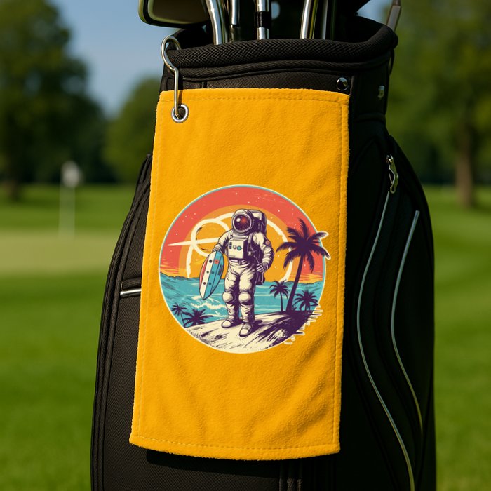 Funny Summer Time Surfing Astronaut Golf Towel