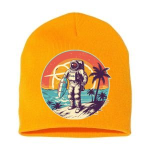 Funny Summer Time Surfing Astronaut Short Acrylic Beanie