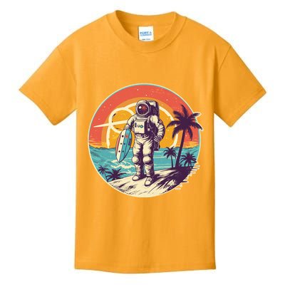 Funny Summer Time Surfing Astronaut Kids T-Shirt