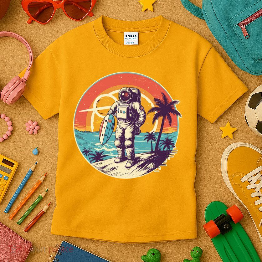 Funny Summer Time Surfing Astronaut Kids T-Shirt