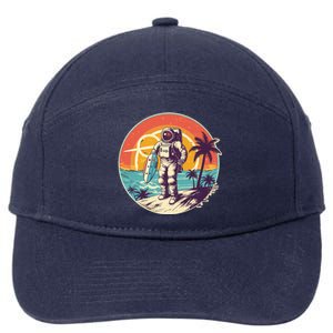 Funny Summer Time Surfing Astronaut 7-Panel Snapback Hat