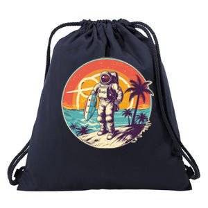 Funny Summer Time Surfing Astronaut Drawstring Bag