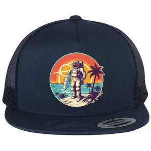 Funny Summer Time Surfing Astronaut Flat Bill Trucker Hat