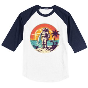 Funny Summer Time Surfing Astronaut Baseball Sleeve Shirt