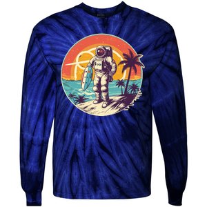 Funny Summer Time Surfing Astronaut Tie-Dye Long Sleeve Shirt