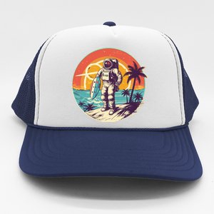 Funny Summer Time Surfing Astronaut Trucker Hat