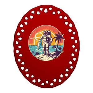 Funny Summer Time Surfing Astronaut Ceramic Oval Ornament