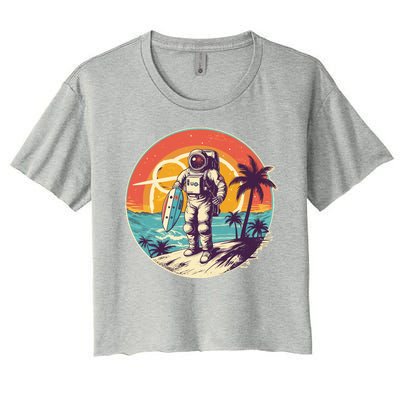 Funny Summer Time Surfing Astronaut Women's Crop Top Tee