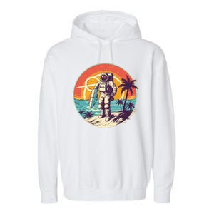 Funny Summer Time Surfing Astronaut Garment-Dyed Fleece Hoodie