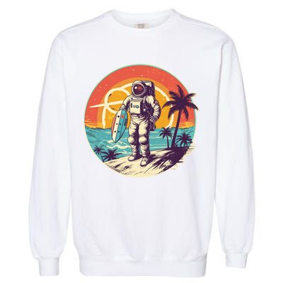 Funny Summer Time Surfing Astronaut Garment-Dyed Sweatshirt
