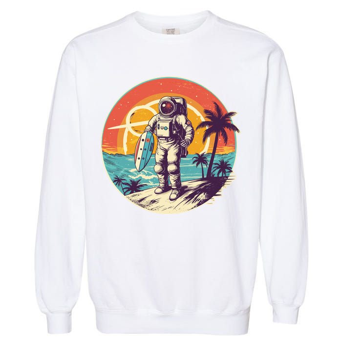 Funny Summer Time Surfing Astronaut Garment-Dyed Sweatshirt