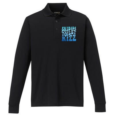 Funny Skibid.I Toilet Rizz Meme Performance Long Sleeve Polo