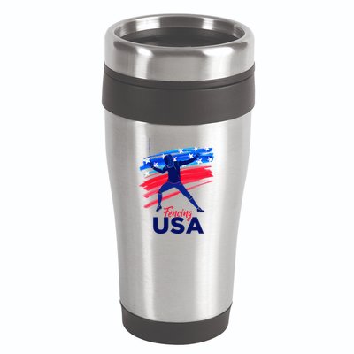 Fencing Support The Team Fencing Player Usa Flag 16oz Travel Tumbler