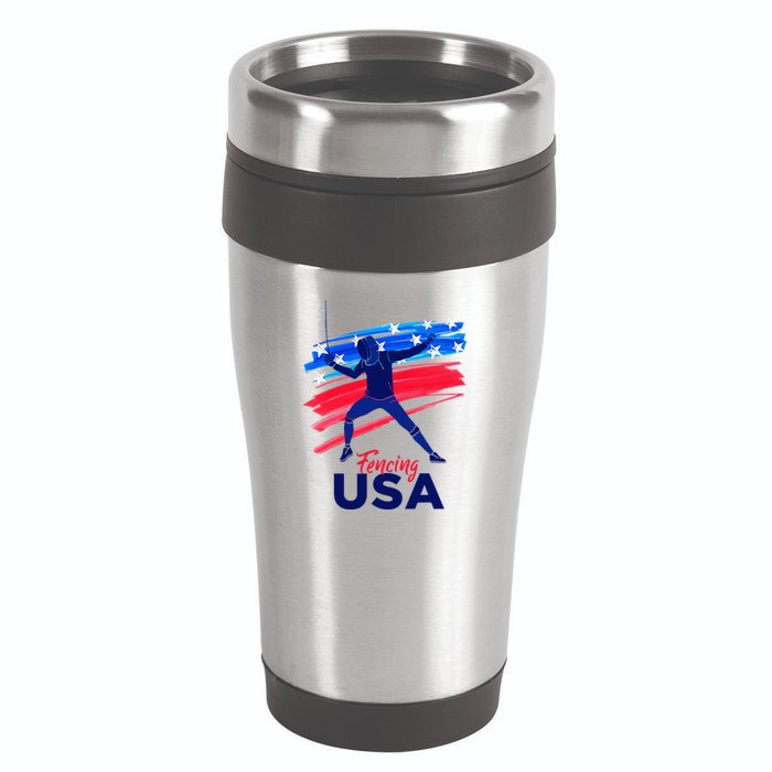 Fencing Support The Team Fencing Player Usa Flag 16oz Travel Tumbler