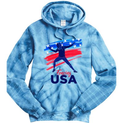 Fencing Support The Team Fencing Player Usa Flag Tie Dye Hoodie