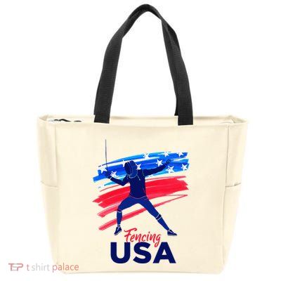 Fencing Support The Team Fencing Player Usa Flag Zip Tote Bag