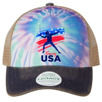 Fencing Support The Team Fencing Player Usa Flag Legacy Tie Dye Trucker Hat